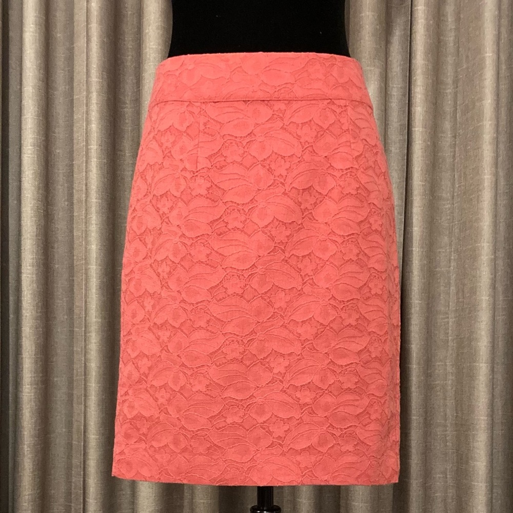 Banana Republic Cotton Lace Tailored Pencil Skirt in Coral